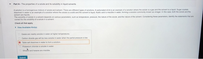 Solved Part A - The properties of a solute and its | Chegg.com