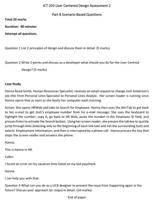 Solved ICT 203 User Centered Design Assessment 2 Part B | Chegg.com