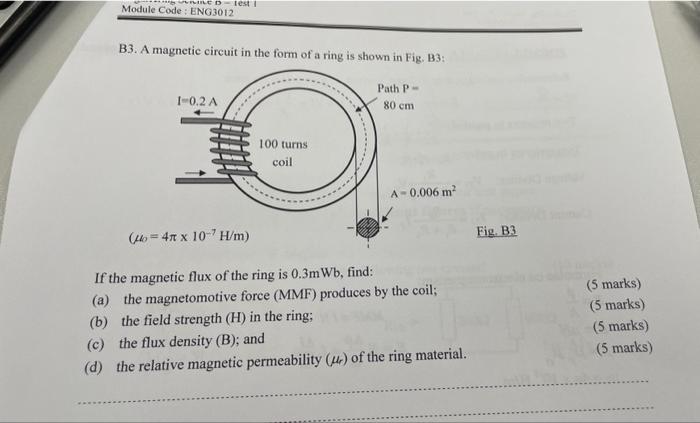 Solved B3. A magnetic circuit in the form of a ring is shown | Chegg.com