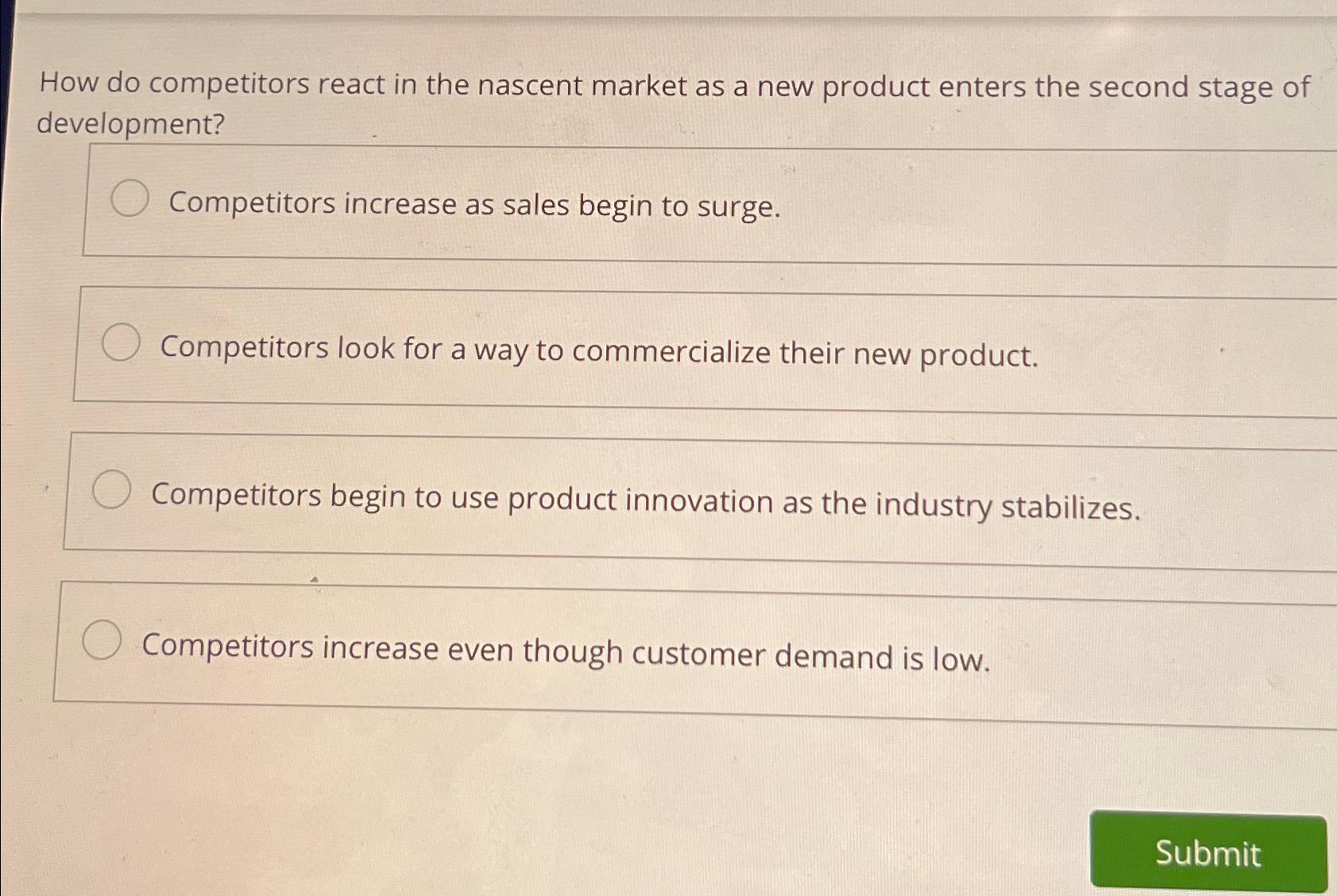 Solved How do competitors react in the nascent market as a | Chegg.com