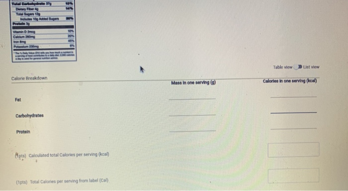 Solved Use the following example of a nutrition label answer | Chegg.com