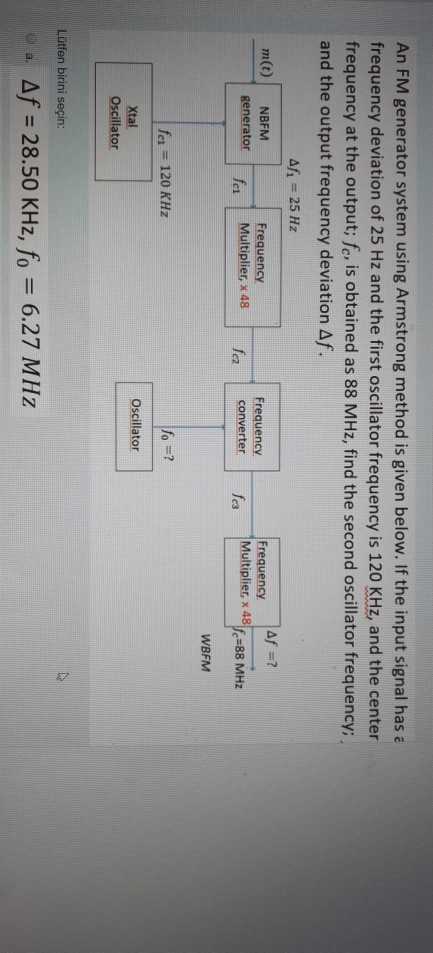 Solved An FM generator system using Armstrong method is | Chegg.com