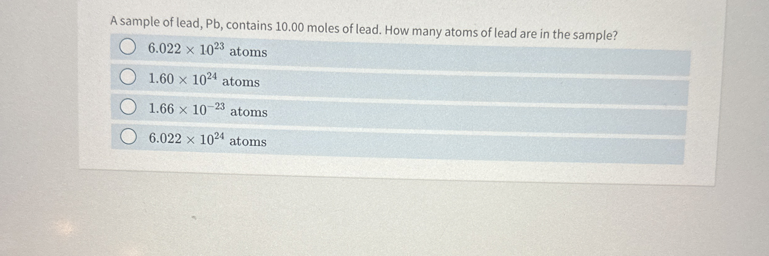 Solved A sample of lead, Pb , ﻿contains 10.00 ﻿moles of | Chegg.com