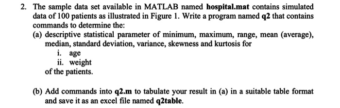 Solved 2. The sample data set available in MATLAB named | Chegg.com
