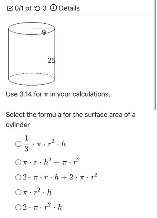 Solved 『 01 Pt 3 I Details Use 314 For π In Your 