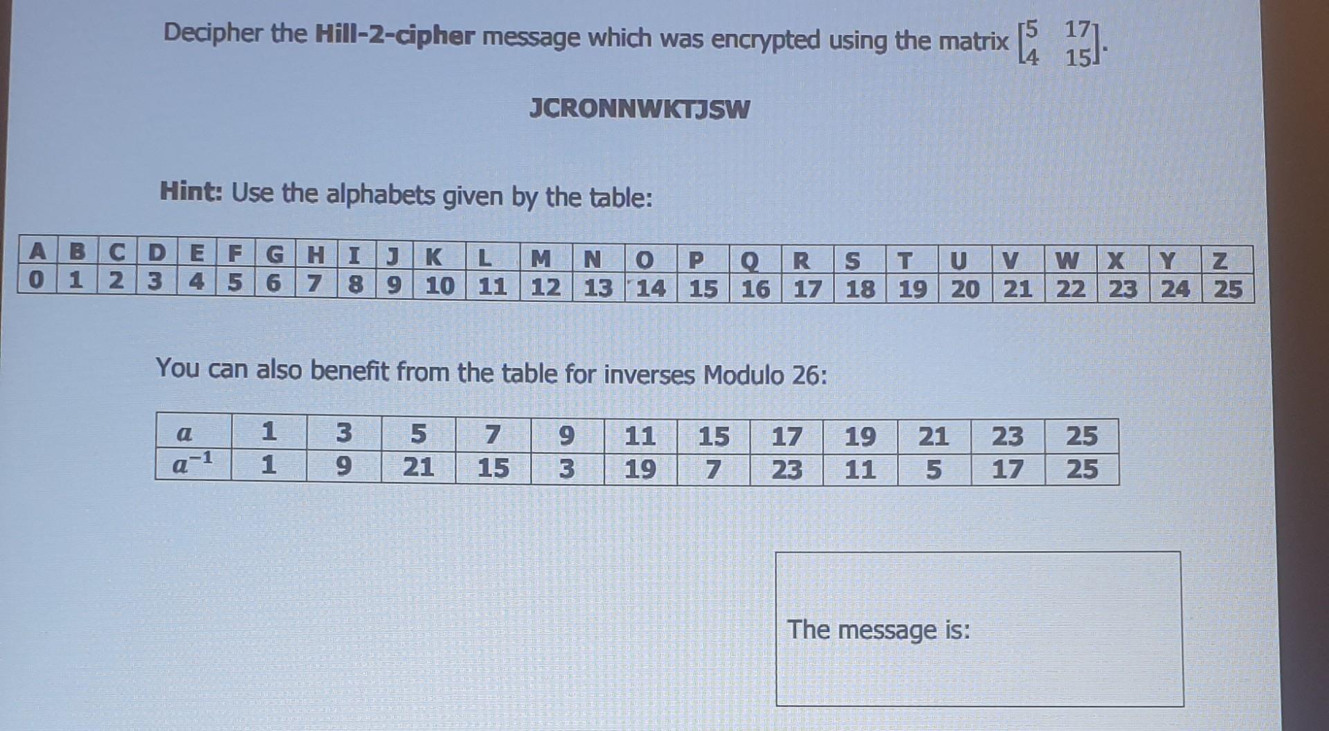 Solved Decipher the Hill-2-cipher message which was | Chegg.com