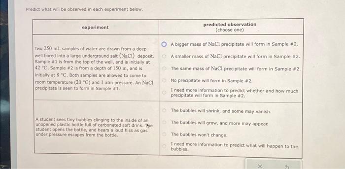 Solved Predict What Will Be Observed In Each Experiment | Chegg.com