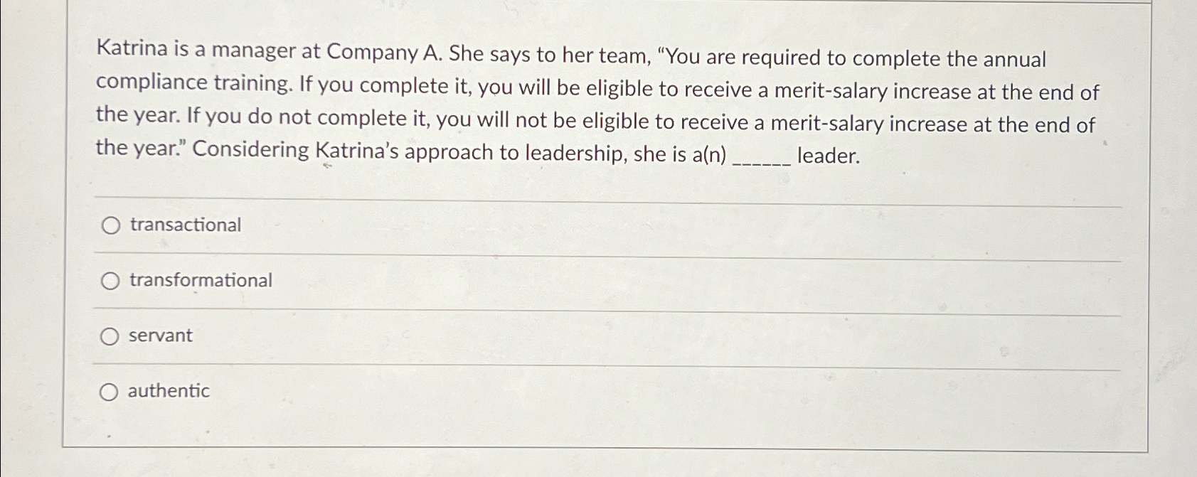 Solved Katrina is a manager at Company A. ﻿She says to her | Chegg.com