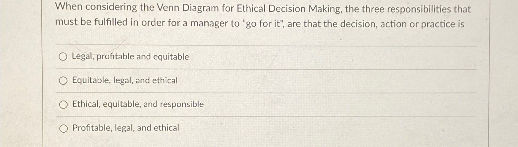 Solved When considering the Venn Diagram for Ethical | Chegg.com