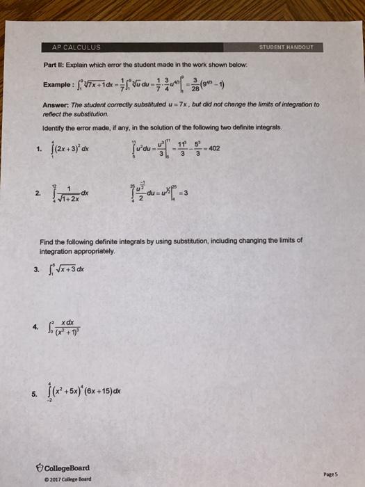 Solved AP CALCULUS STUDENT HANDOUT Part II: Explain which | Chegg.com