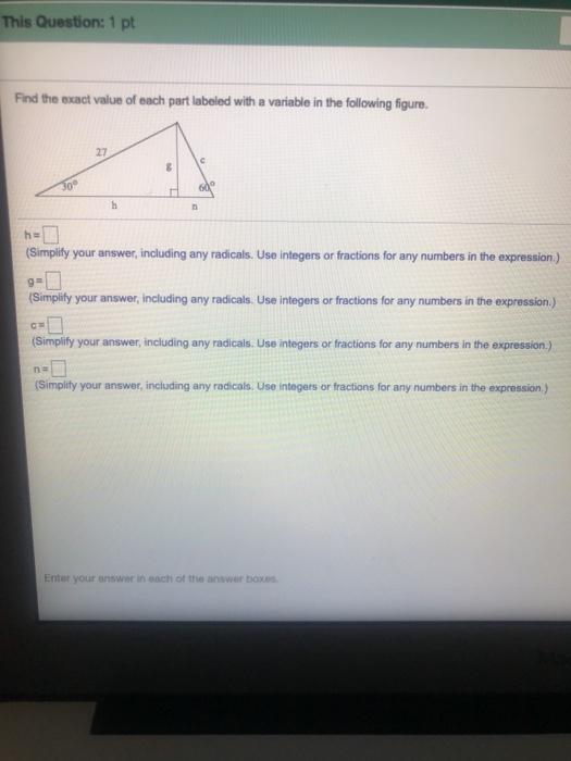 Solved This Question: 1 pt Find the exact value of each part | Chegg.com