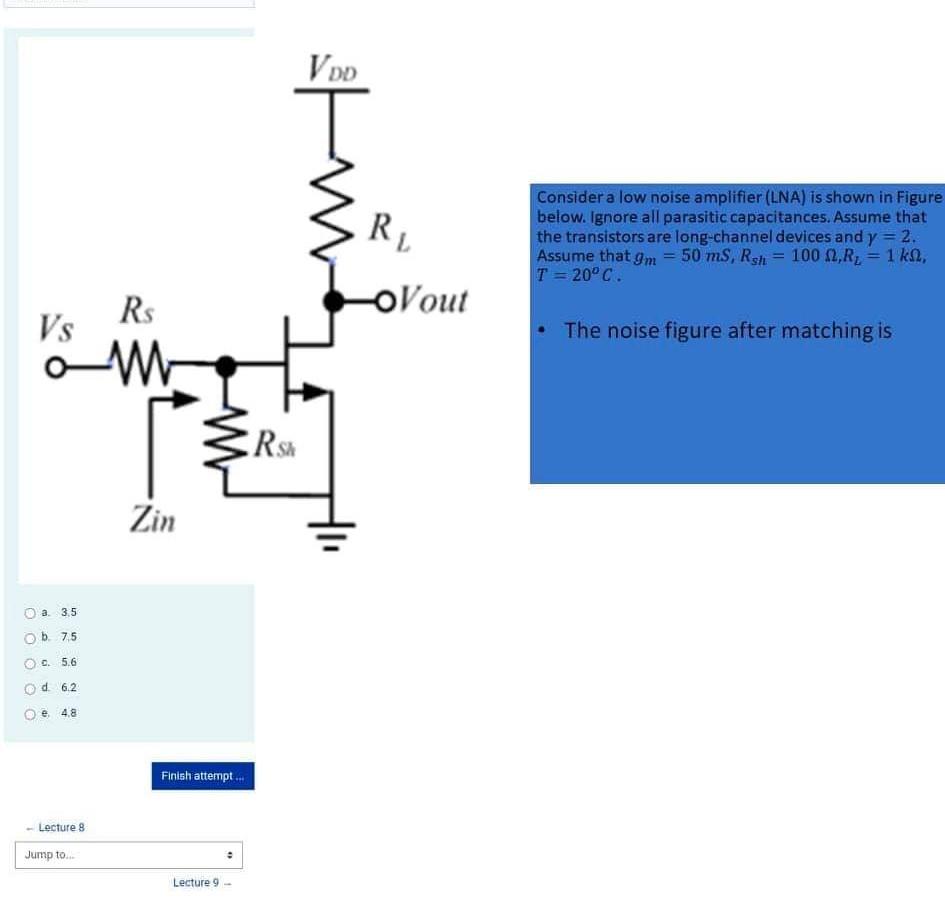 Solved Vop R Consider a low noise amplifier (LNA) is shown | Chegg.com