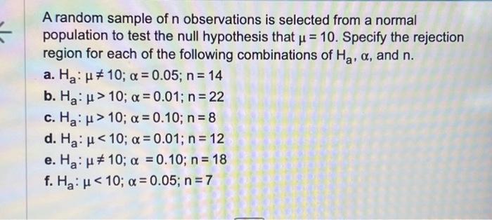 Solved A random sample of n observations is selected from a | Chegg.com