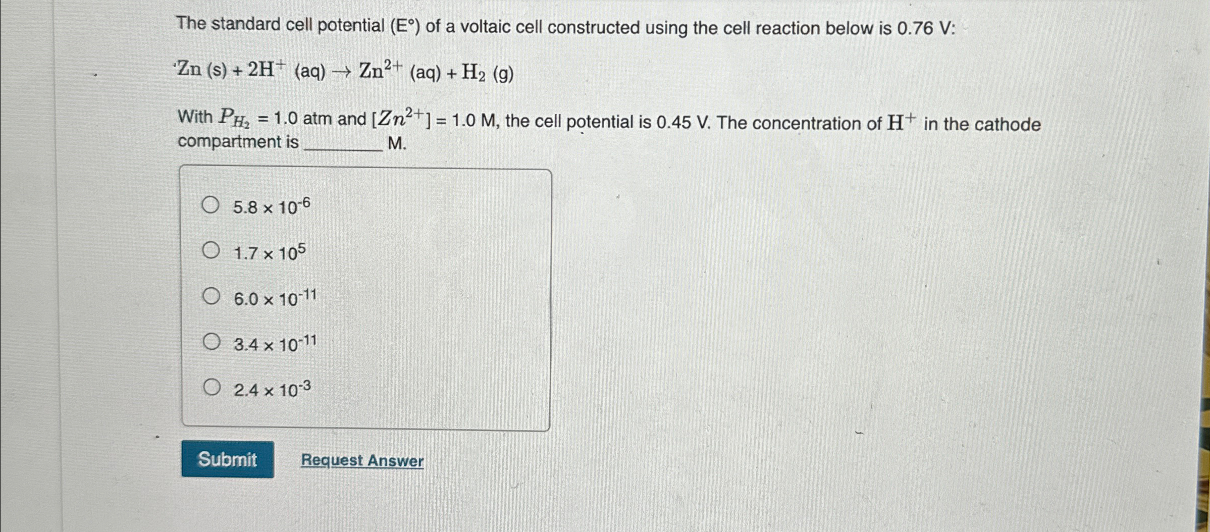 Solved The standard cell potential (E°) ﻿of a voltaic cell | Chegg.com