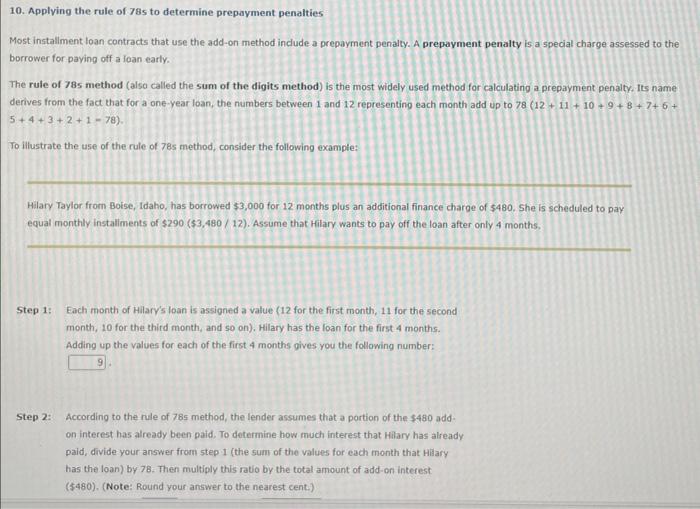 Solved 10. Applying the rule of 78 s to determine prepayment | Chegg.com