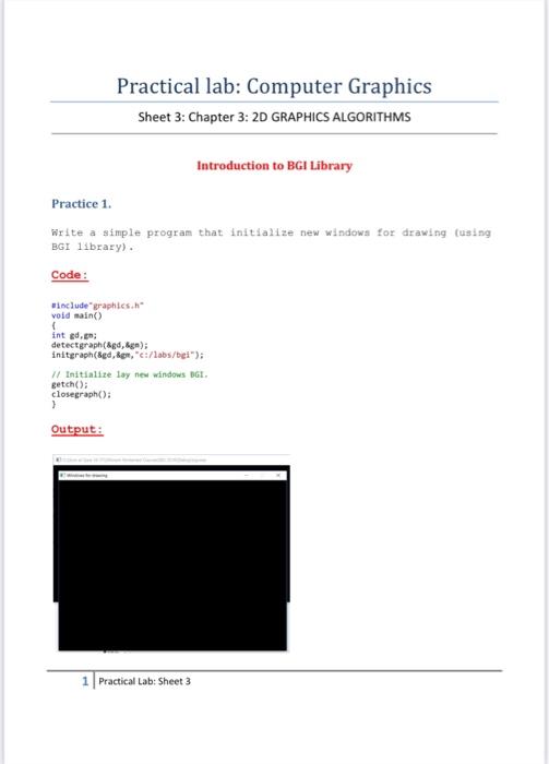 Solved Practical lab: Computer Graphics Sheet 3: Chapter 3: | Chegg.com