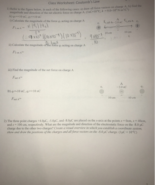 Solved Class Worksheet: Coulomb's Law the figure below, in | Chegg.com