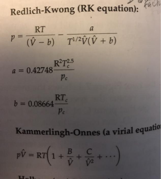 Solved Fach Redlich Kwong Rk Equation A Rt P U B Chegg Com