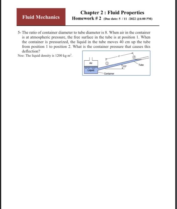 Solved Chapter 2 : Fluid Properties Homework # 2 (Due date: | Chegg.com