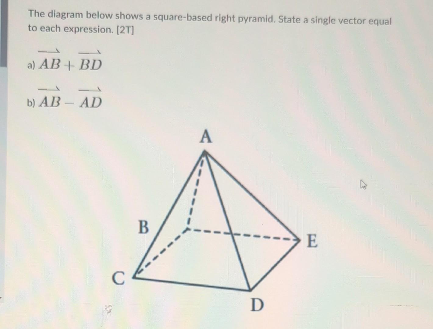 Solved The diagram below shows a square-based right pyramid. | Chegg.com