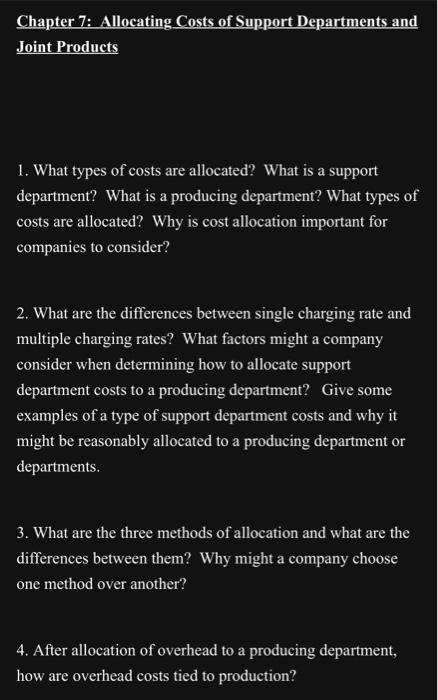 Solved Chapter 7: Allocating Costs of Support Departments | Chegg.com