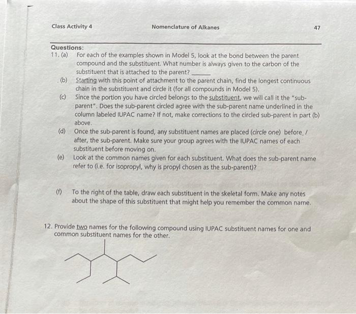 Solved Model 5: Branched Substituents Branched substituents | Chegg.com
