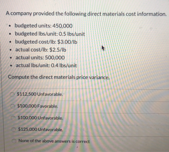 Solved A Company Provided The Following Direct Materials | Chegg.com