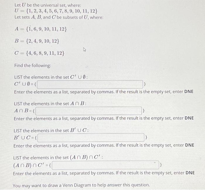 Solved U={1,2,3,4,5,6,7,8,9,10,11,12} Let Sets A,B, And C Be | Chegg.com