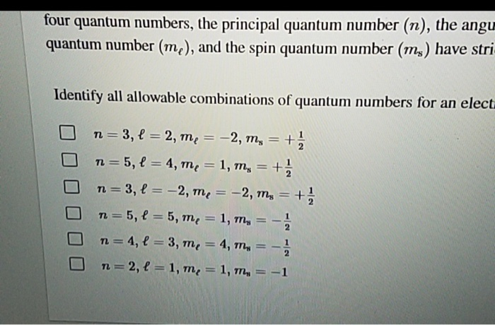 quantum numbers examples with answers