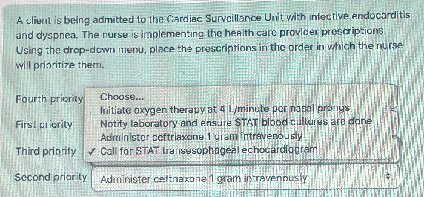 Solved A client is being admitted to the Cardiac | Chegg.com