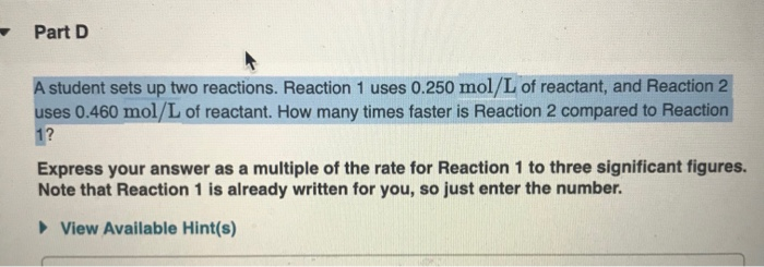 Solved Part D A student sets up two reactions. Reaction 1 | Chegg.com