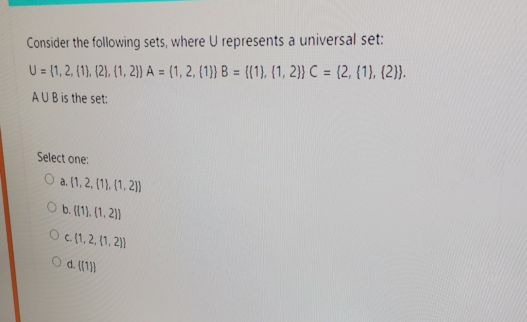 Solved Consider The Following Sets, Where U ﻿represents A | Chegg.com