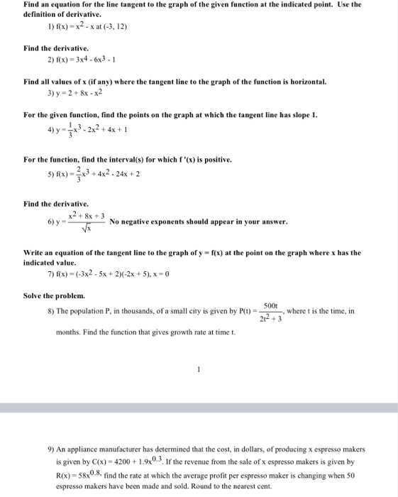 Find An Equation For The Line Tangent To The Graph Of Chegg Com