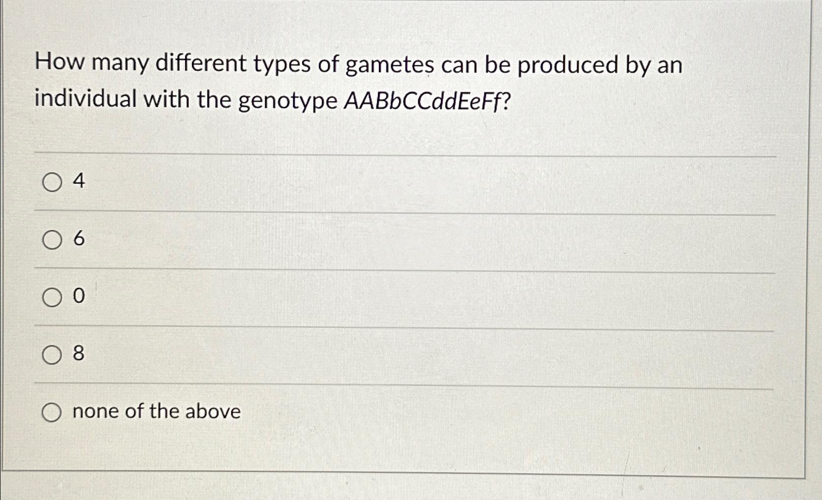 Solved How many different types of gametes can be produced