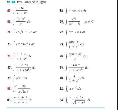 Solved 67-84 Evaluate the integral. dx 67 5 - 3x (In 69. dx | Chegg.com