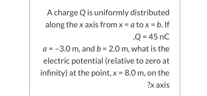 Solved A charge Q is uniformly distributed along the x axis | Chegg.com