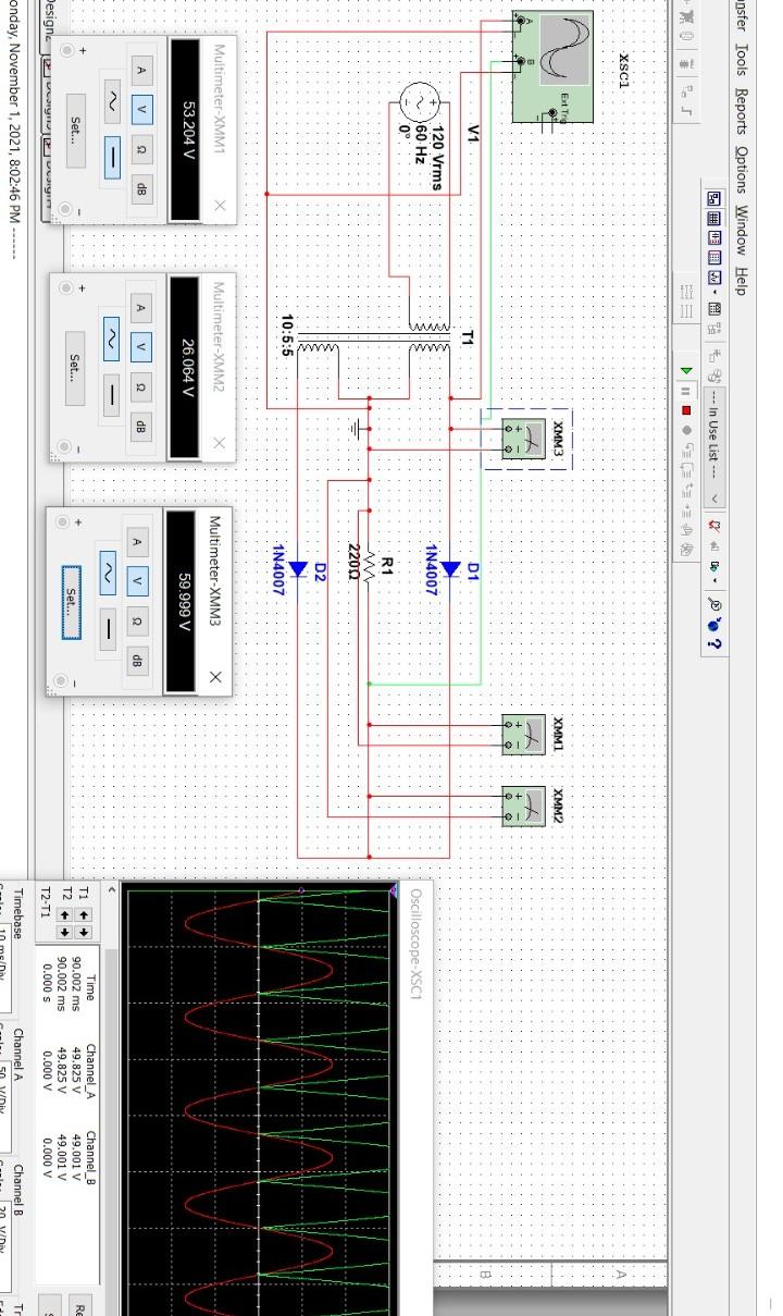 Solved A XMM2 XMM 1 XMM3 B D1 1N4007 V1 D2 1N4007 XMM4 T1 | Chegg.com