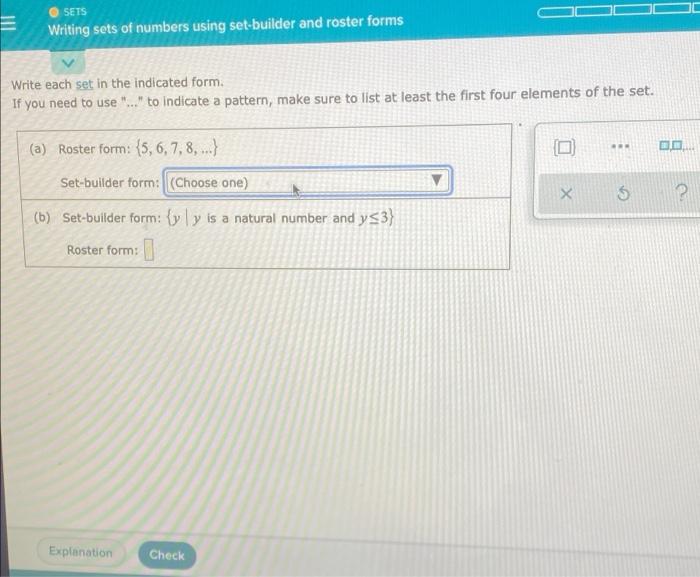 Solved SETS Writing sets of numbers using setbuilder and
