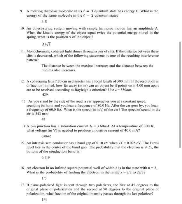 Solved 9. A rotating diatomic molecule in its ℓ=1 quantum | Chegg.com