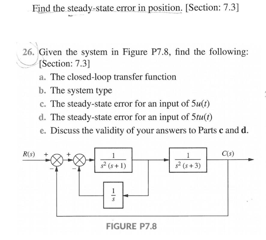Solved Find the steady-state error in position. [Section