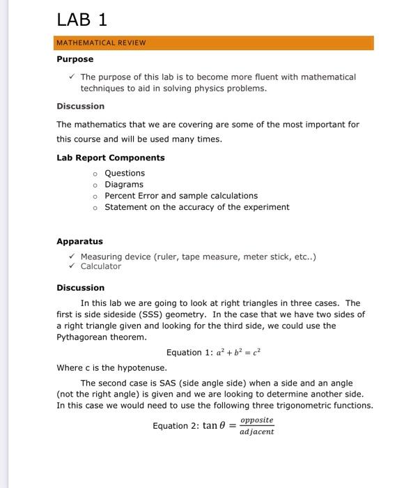 Solved Mathematical Review Purpose The Purpose Of This Lab 