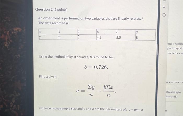 Solved Question 2 (2 points) An experiment is performed on | Chegg.com