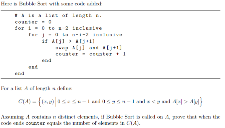 Solved Here is Bubble Sort with some code added:# A is a | Chegg.com