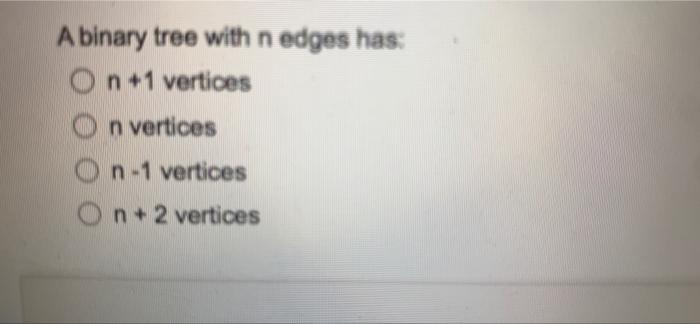 Solved A binary tree with n edges has: On +1 vertices n | Chegg.com