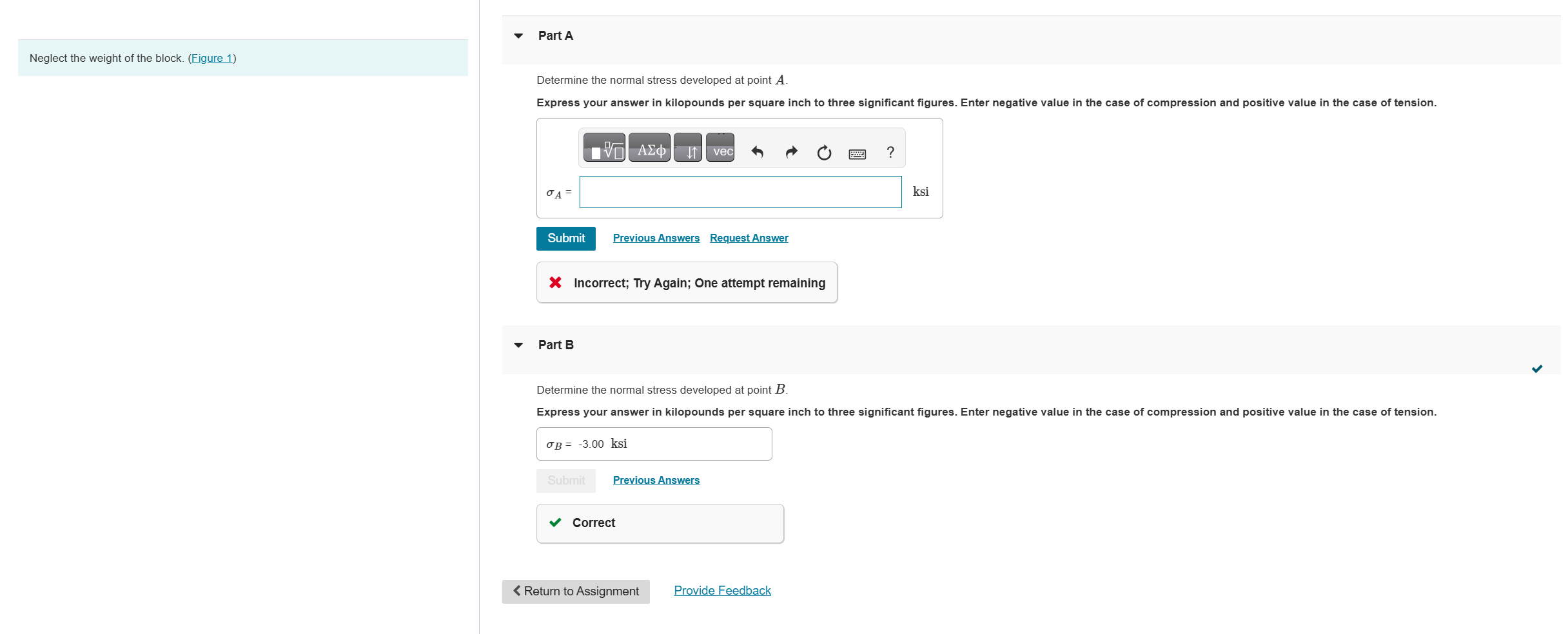 Solved Part A Determine the normal stress developed at point | Chegg.com