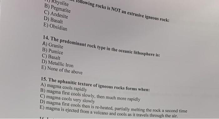 Solved C) Andesite D) Basalt Wing Rocks Is NOT An Extrusive | Chegg.com