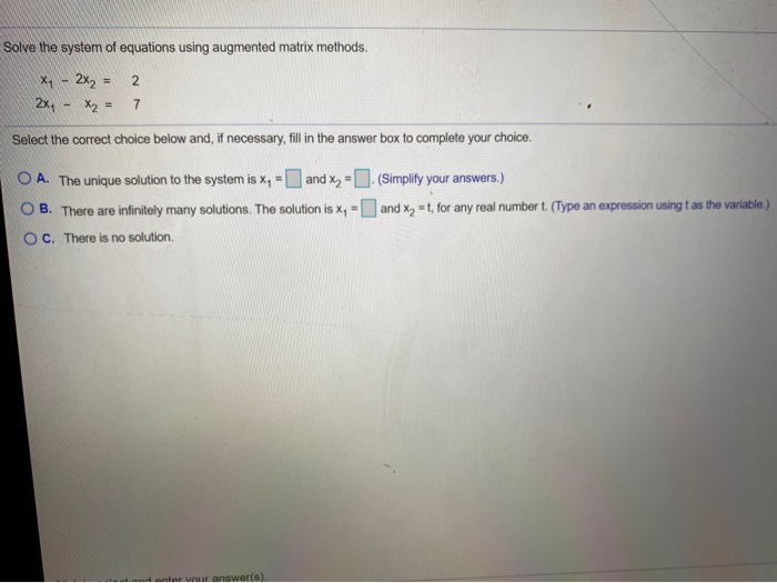 Solved Solve the system of equations using augmented matrix | Chegg.com