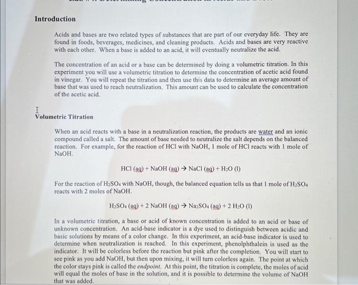 Solved Introduction Acids and bases are two related types of