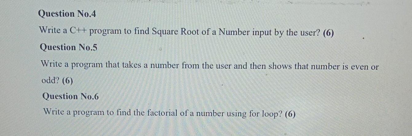 Solved Question No.4 Write a C++ program to find Square Root | Chegg.com