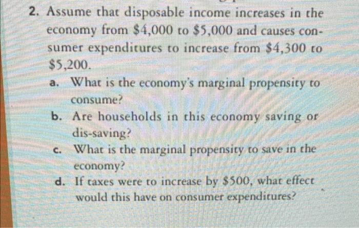 Solved 2. Assume that disposable income increases in the | Chegg.com